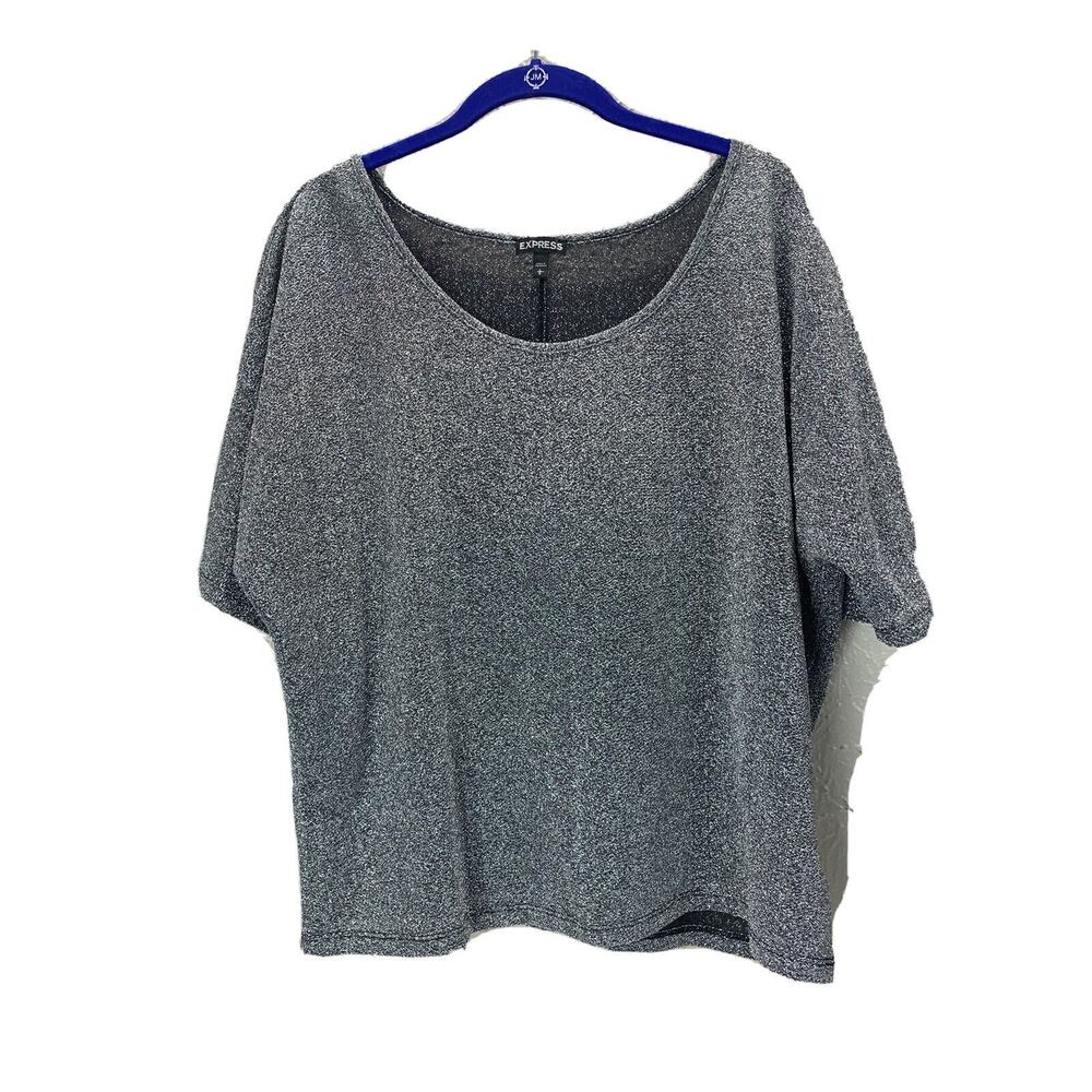 Metallic Express Women's Top Silver Black Spark Scoop Neck Dolman Sleeve Size L